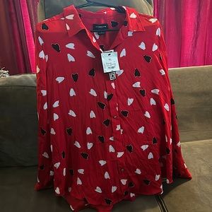 Liz Claiborne career shirt, long sleeve, button down, red multi, new with tag
